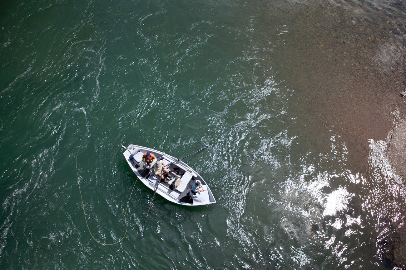 Fly fishing from a drift boat.