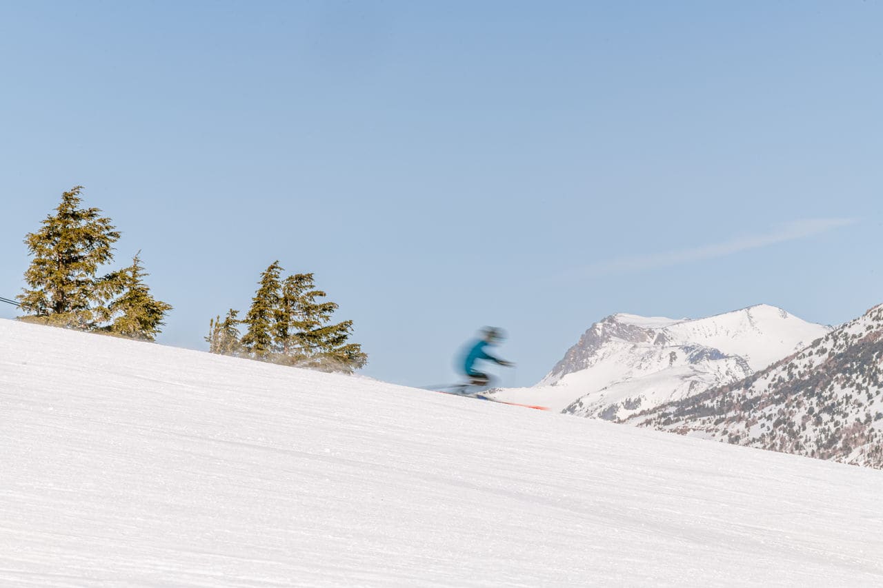 Skiing down the mountain