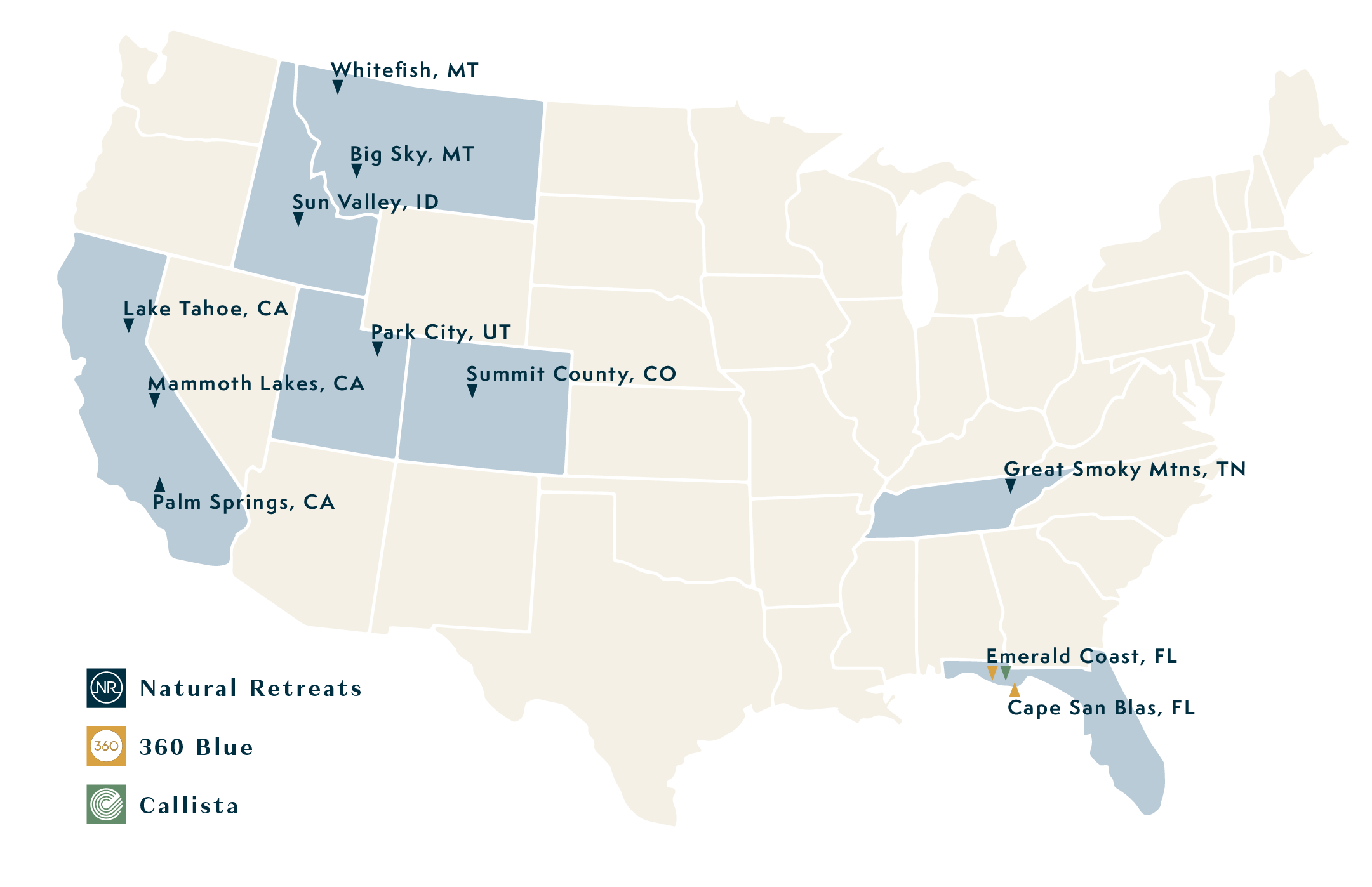 Map of Natural Retreats operating locations